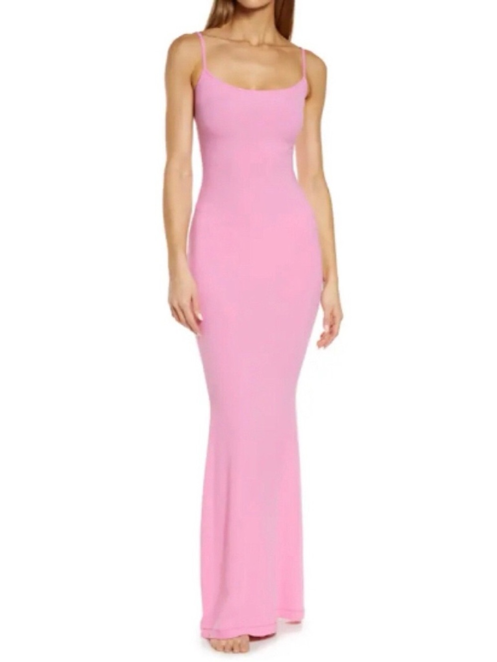 SKIMS Pink Maxi Slip Dress with Double Spaghetti Straps